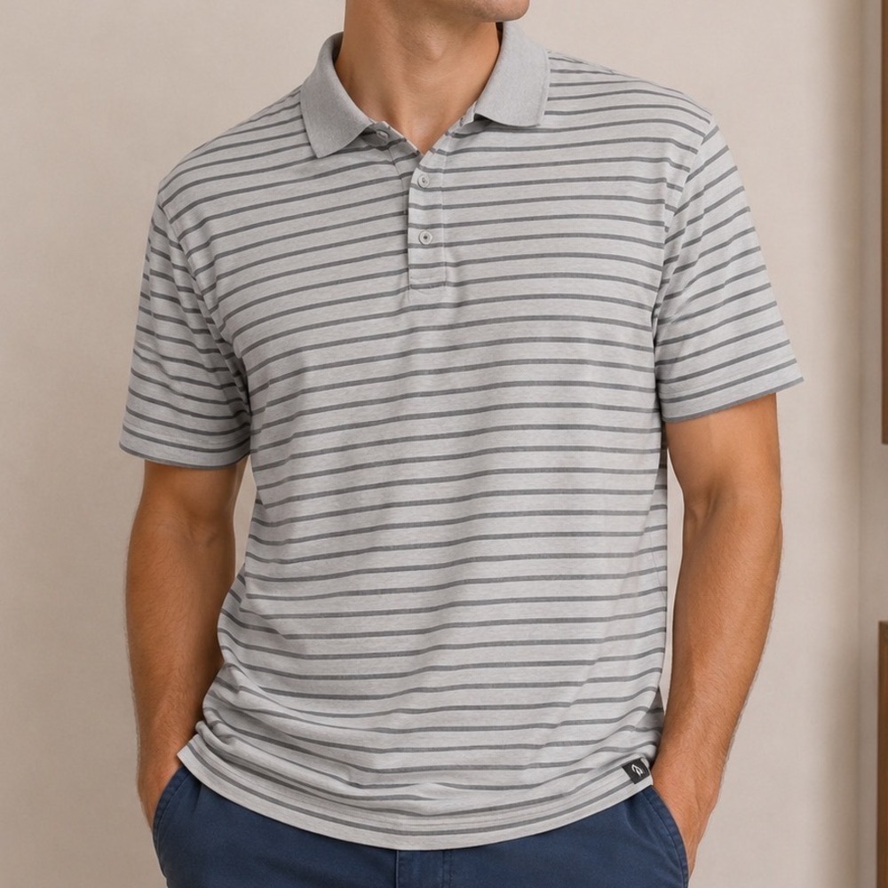 Eddie Bauer Travex XXL Striped‎ Performance Polo Shirt Gray Golf Outdoor Casual